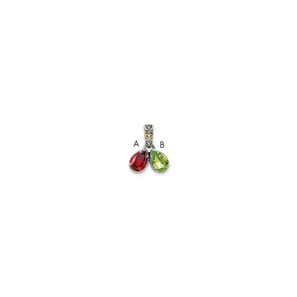 Sterling Silver Antiqued w/14k 2-stone w/Diamond Mothers Pendant Semi-Mount
