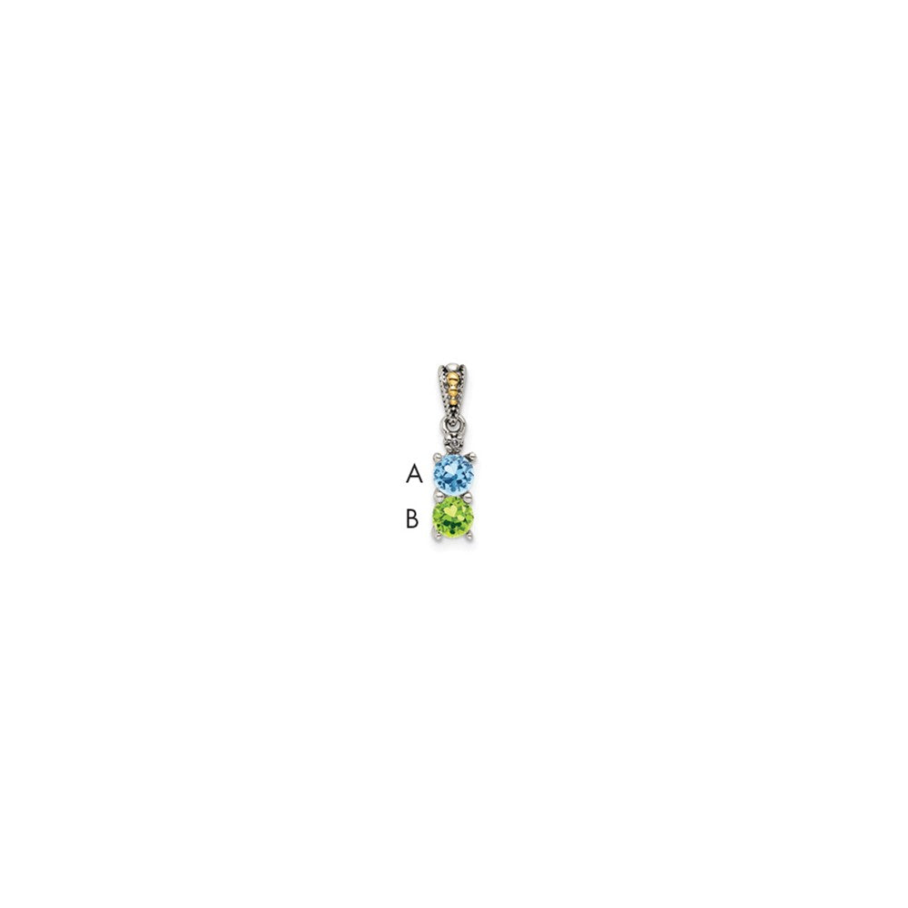 Sterling Silver Antiqued w/14k 2-stone w/Diamond Mother's Pendant