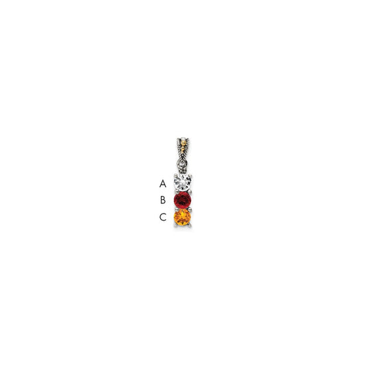 Sterling Silver Antiqued w/14k 3-stone w/Diamond Mothers Pendant Semi-Mount