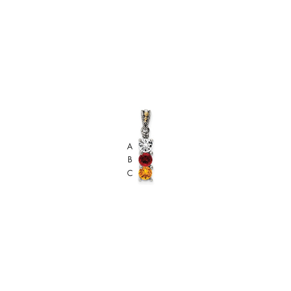 Sterling Silver Antiqued w/14k 3-stone w/Diamond Mother's Pendant