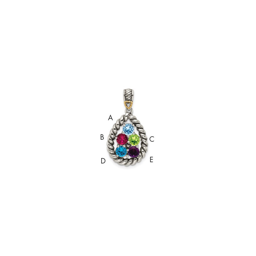 Sterling Silver Antiqued w/14k 5-stone w/Diamond Mothers Pendant Semi-Mount