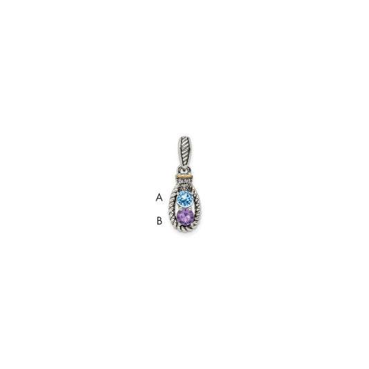 Sterling Silver Antiqued w/14k 2-stone w/Diamond Mothers Pendant Semi-Mount