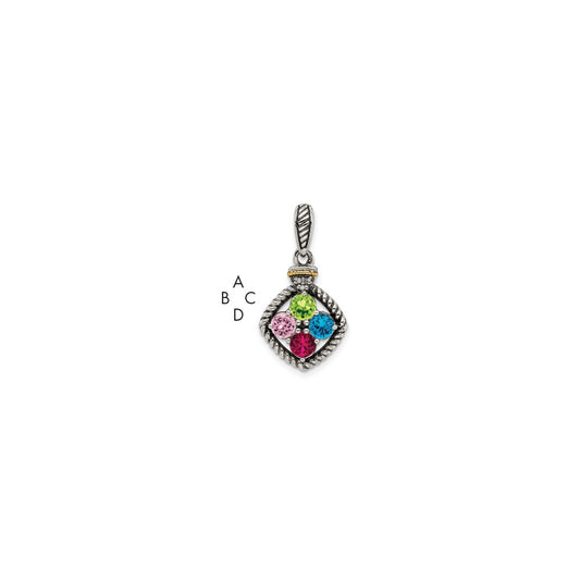 Sterling Silver Antiqued w/14k 4-stone w/Diamond Mothers Pendant Semi-Mount