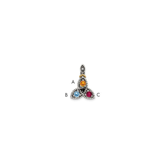 Sterling Silver Antiqued w/14k 3-stone w/Diamond Mother's Pendant