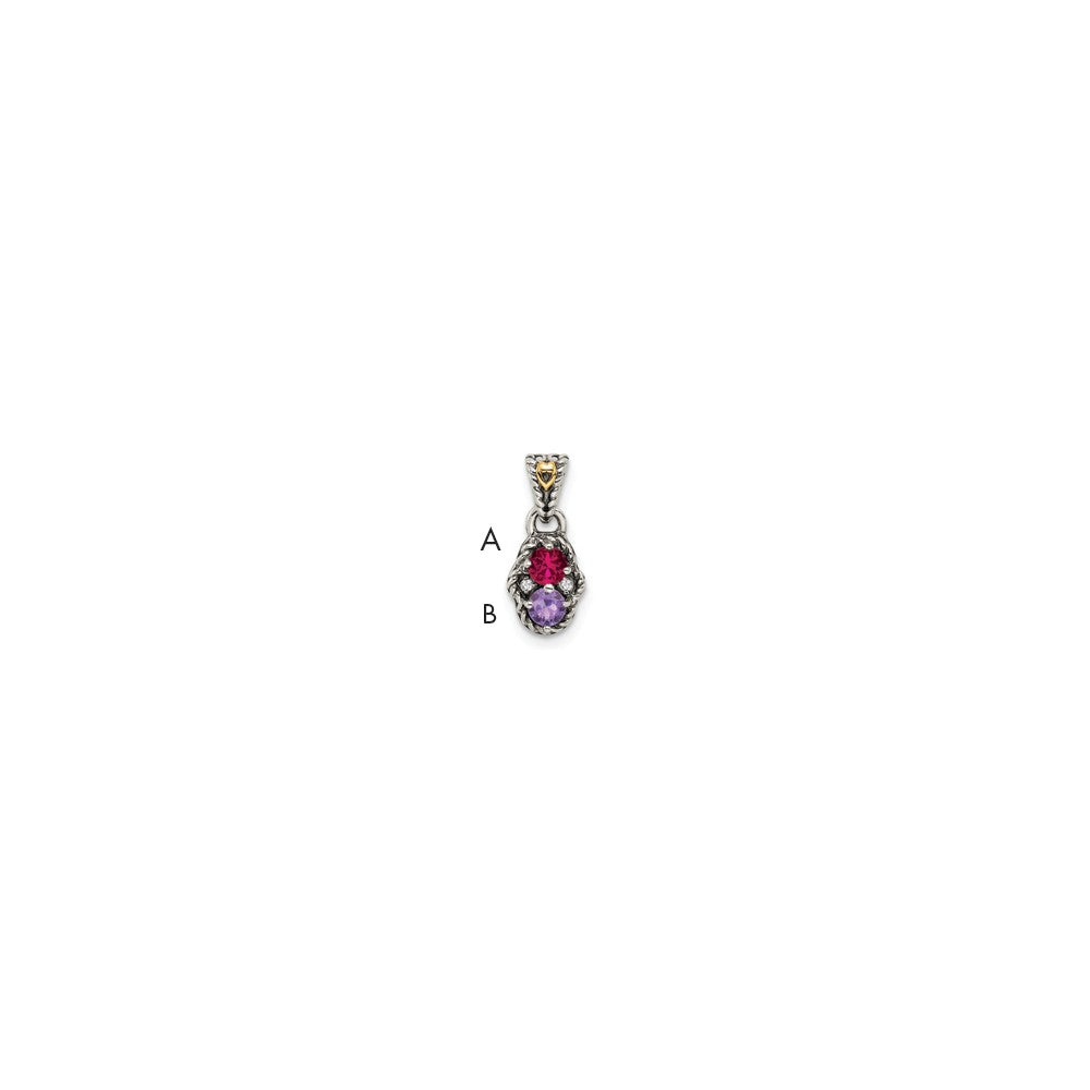 Sterling Silver Antiqued w/14k 2-stone w/Diamond Mothers Pendant Semi-Mount