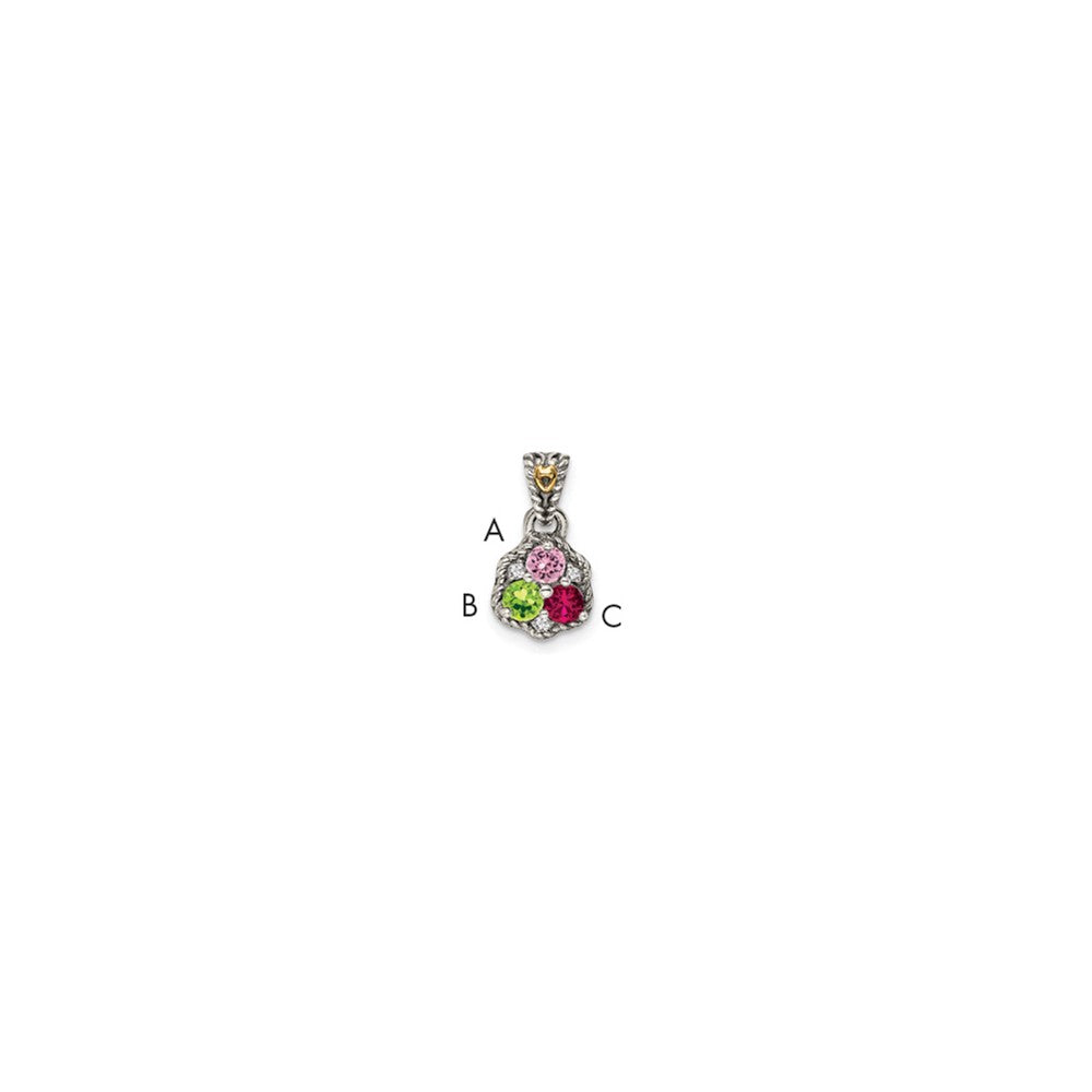 Sterling Silver Antiqued w/14k 3-stone w/Diamond Mothers Pendant Semi-Mount