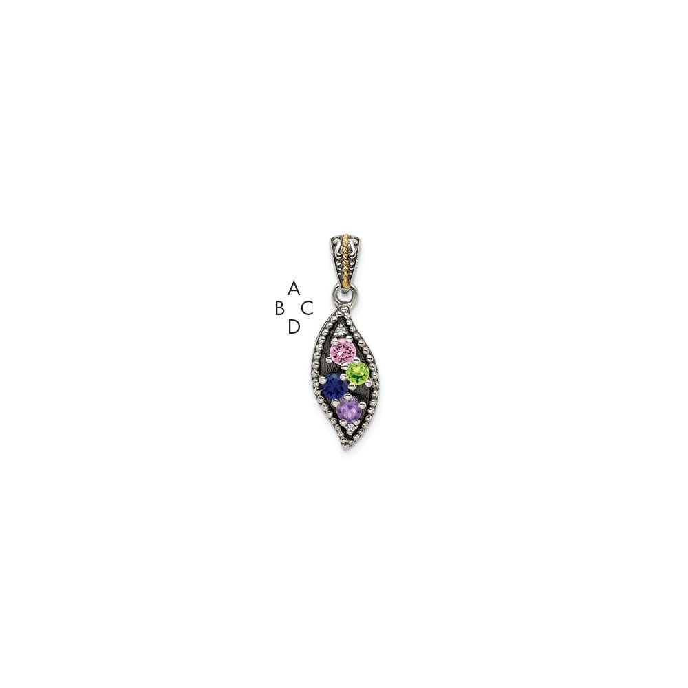 Sterling Silver Antiqued w/14k 4-stone w/Diamond Mothers Pendant Semi-Mount