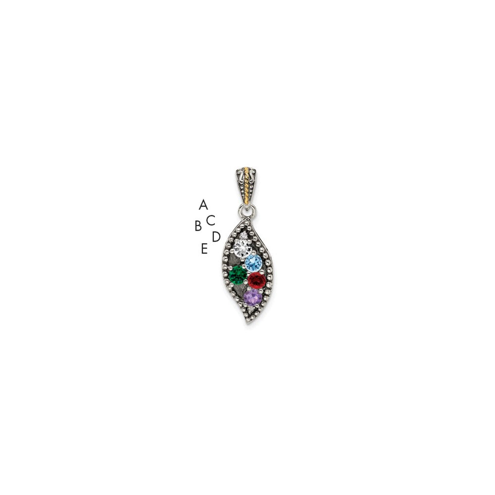 Sterling Silver Antiqued w/14k 5-stone w/Diamond Mother's Pendant