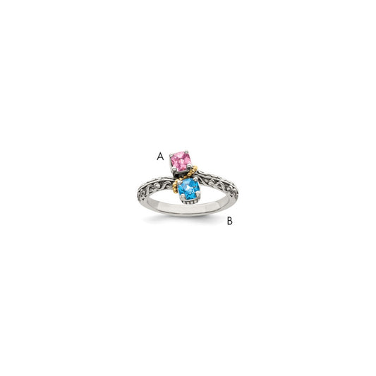 Sterling Silver Antiqued w/14k 2-stone Mother's Ring Mounting