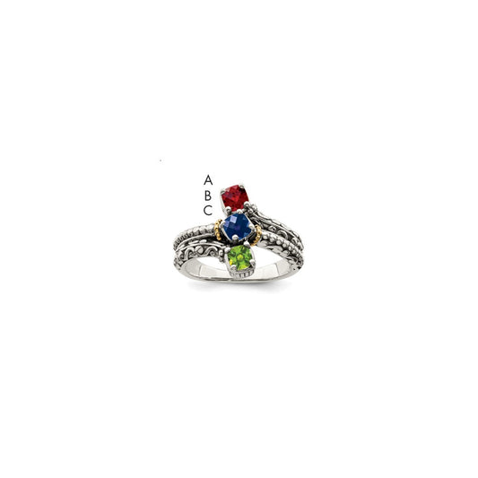 Sterling Silver Antiqued w/14k 3-stone Mother's Ring
