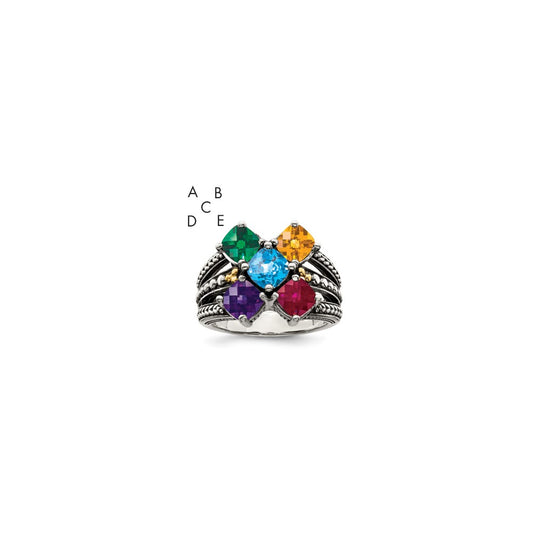 Sterling Silver Antiqued w/14k 5-stone Mother's Ring