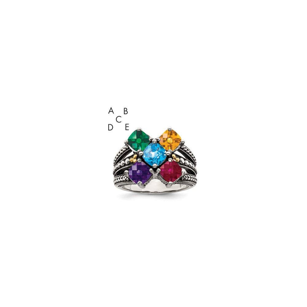 Sterling Silver Antiqued w/14k 5-stone Mother's Ring
