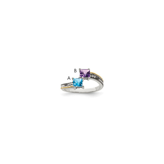 Sterling Silver Antiqued w/14k 2-stone w/Diamond Mother's Semi-Mount Ring