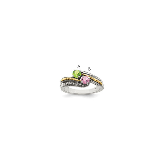 Sterling Silver Antiqued w/14k 2-stone Mother's Ring