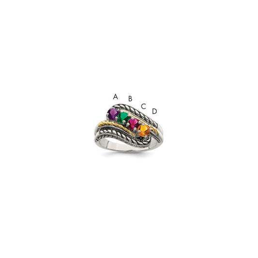 Sterling Silver Antiqued w/14k 4-stone Mother's Ring