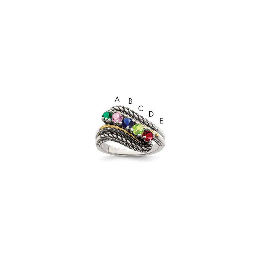 Sterling Silver Antiqued w/14k 5-stone Mother's Ring