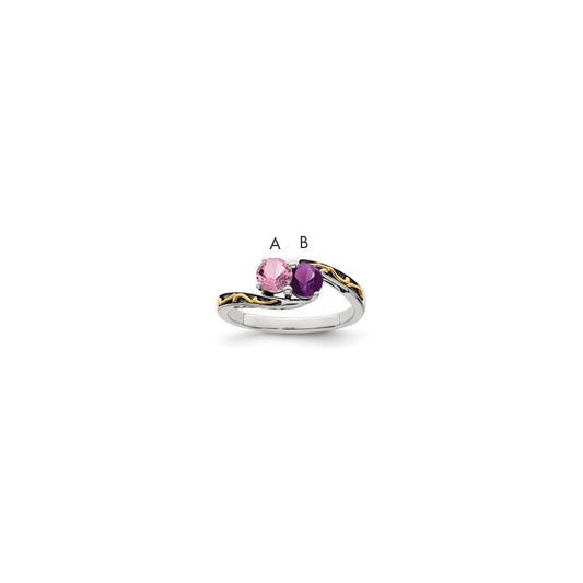 Sterling Silver Antiqued w/14k 2-stone Mother's Ring
