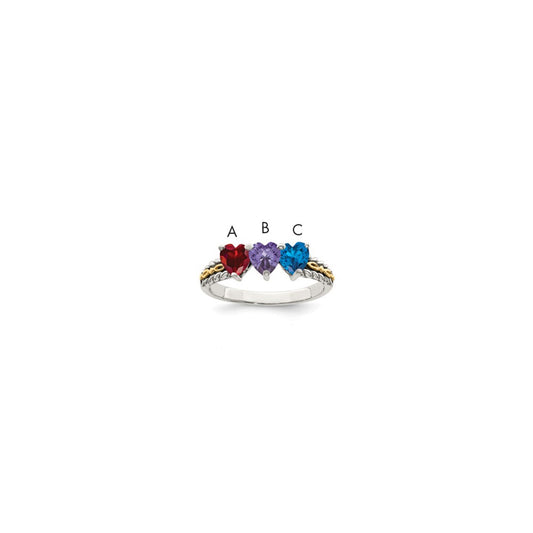 Sterling Silver Antiqued w/14k 3-stone Mother's Ring