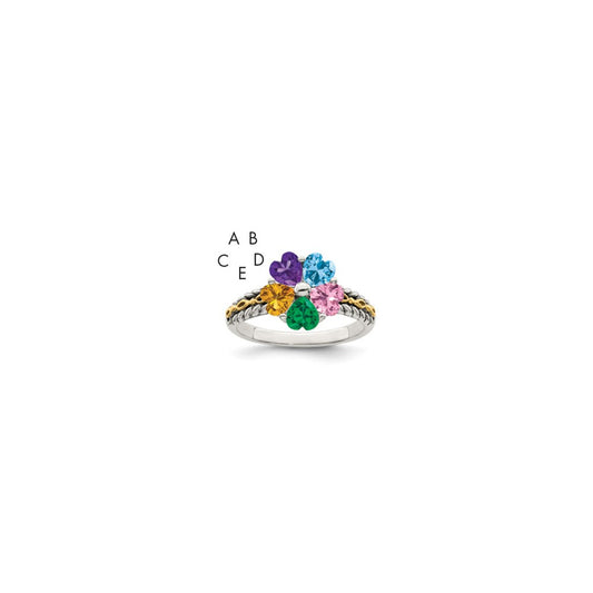 Sterling Silver Antiqued w/14k 5-stone Mother's Ring