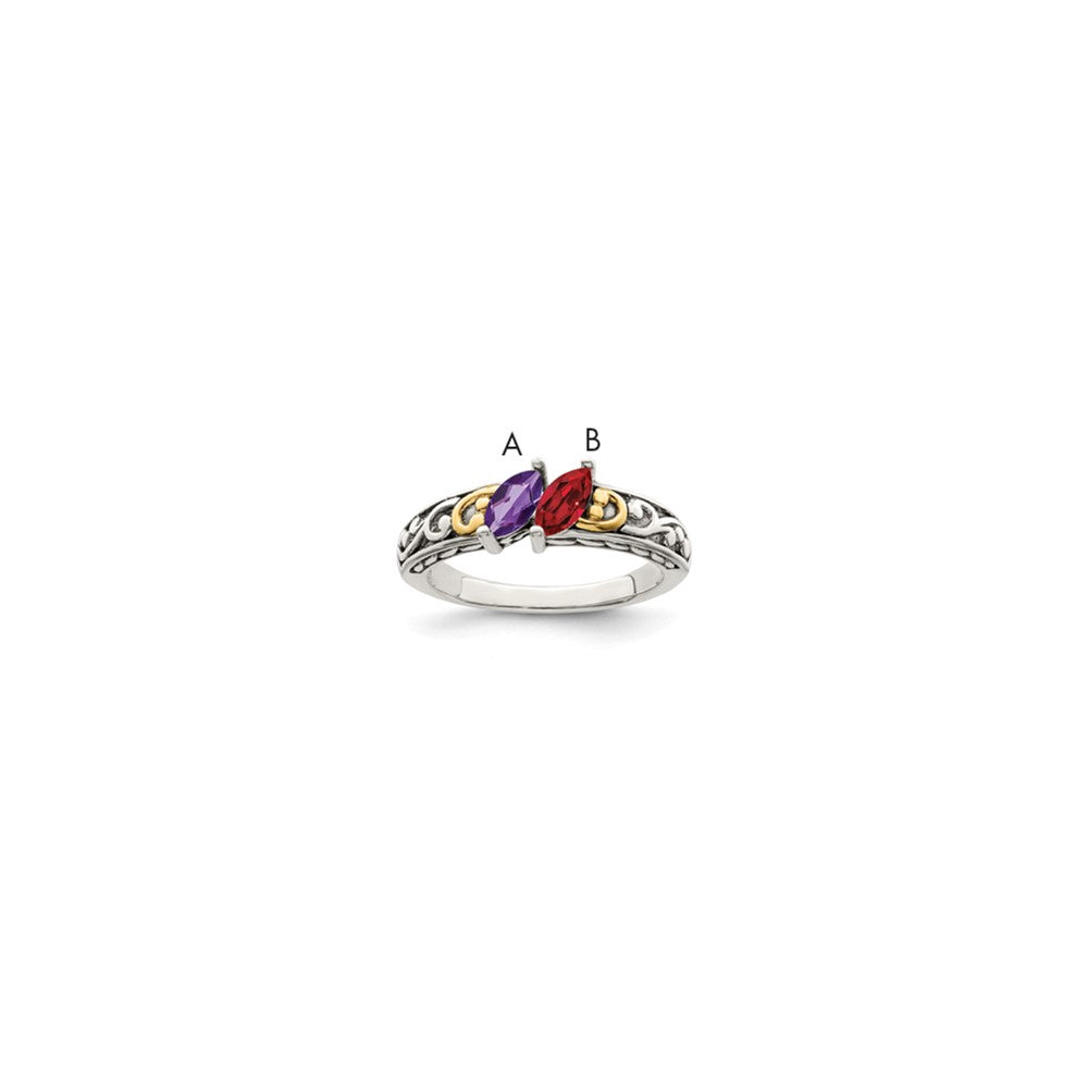 Sterling Silver Antiqued w/14k 2-stone Mother's Ring