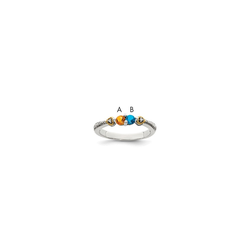 Sterling Silver Antiqued w/14k 2-stone w/Diamond Mother's Semi-Mount Ring