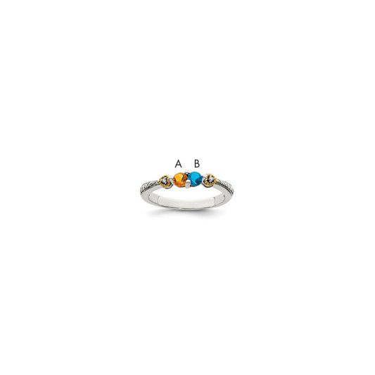 Sterling Silver Antiqued w/14k 2-stone w/Diamond Mother's Semi-Mount Ring