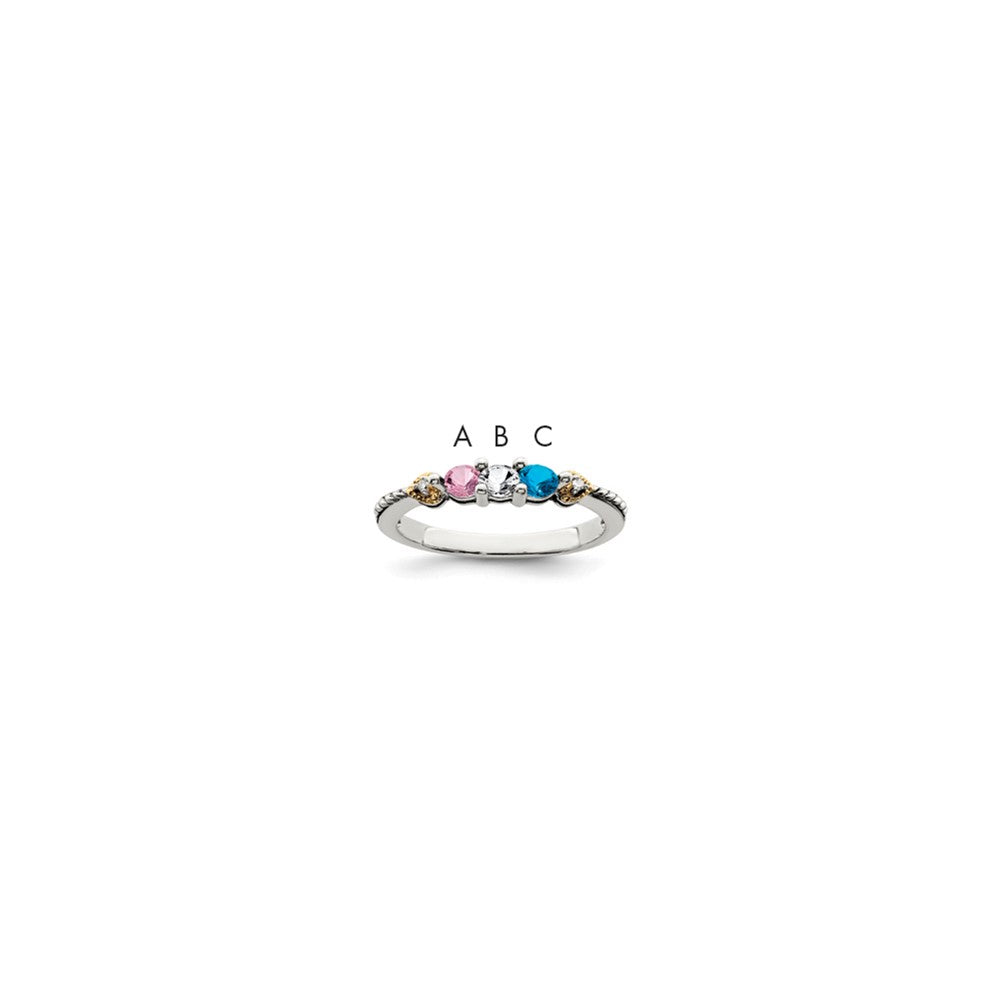 Sterling Silver Antiqued w/14k 3-stone w/Diamond Mother's Semi-Mount Ring