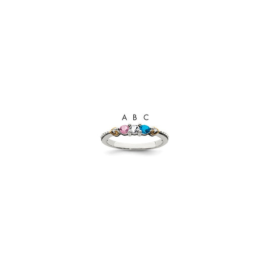 Sterling Silver Antiqued w/14k 3-stone w/Diamond Mother's Semi-Mount Ring