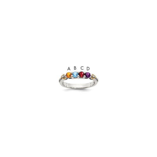 Sterling Silver Antiqued w/14k 4-stone w/Diamond Mother's Semi-Mount Ring