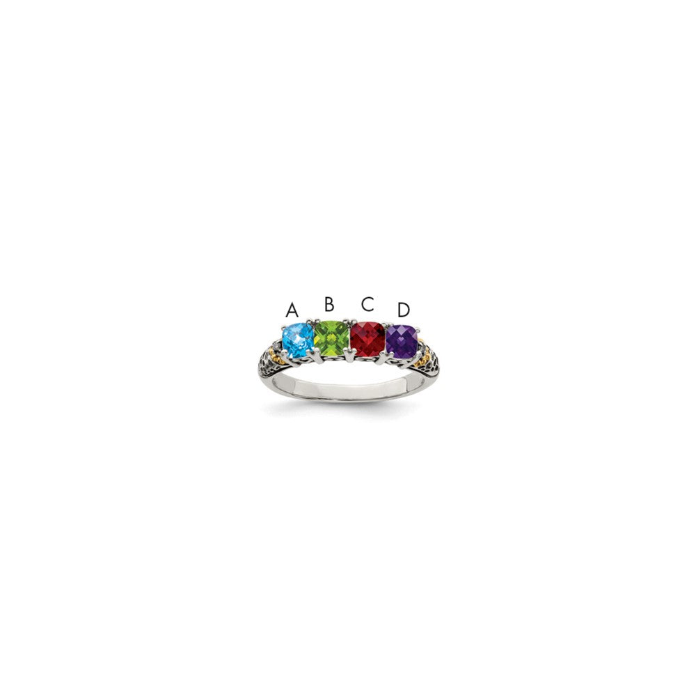 Sterling Silver Antiqued w/14k 4-stone w/Diamond Mother's Ring