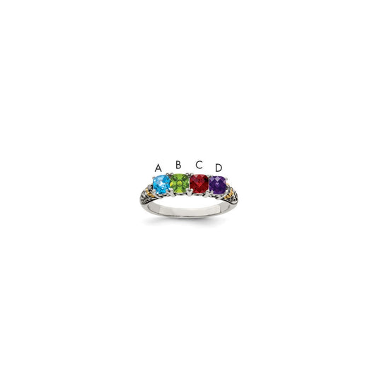 Sterling Silver Antiqued w/14k 4-stone w/Diamond Mother's Ring Semi-Mount