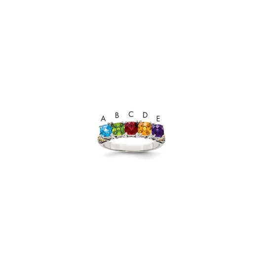 Sterling Silver Antiqued w/14k 5-stone w/Diamond Mother's Ring Semi-Mount