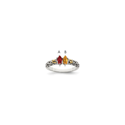 Sterling Silver Antiqued w/14k 2-stone w/Diamond Mother's Ring Semi-Mount
