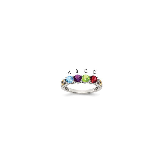 Sterling Silver Antiqued w/14k 4-stone w/Diamond Mother's Ring Semi-Mount