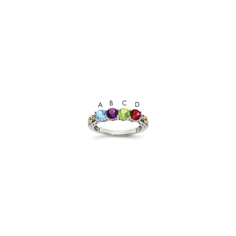 Sterling Silver Antiqued w/14k 4-stone w/Diamond Mother's Ring