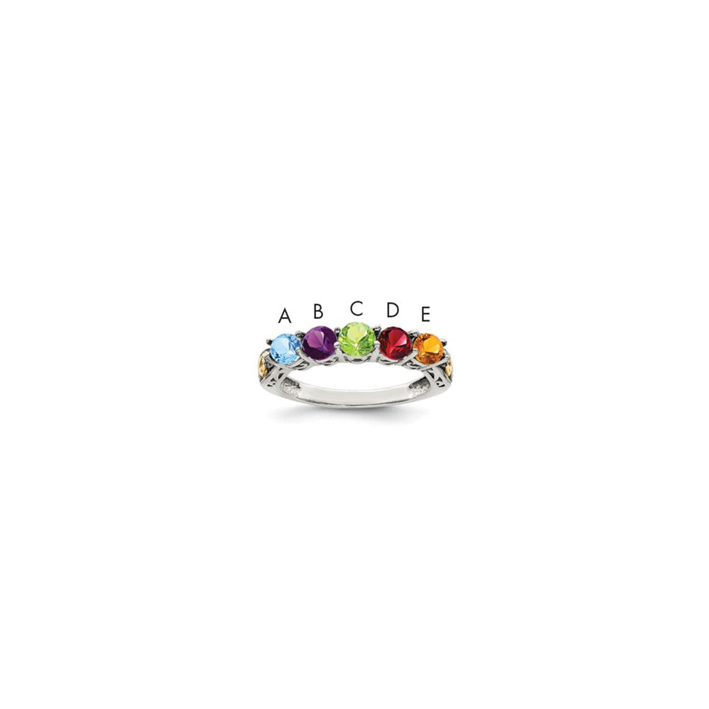 Sterling Silver Antiqued w/14k 5-stone w/Diamond Mother's Ring