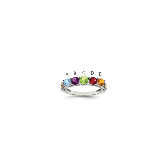 Sterling Silver Antiqued w/14k 5-stone w/Diamond Mother's Ring Semi-Mount