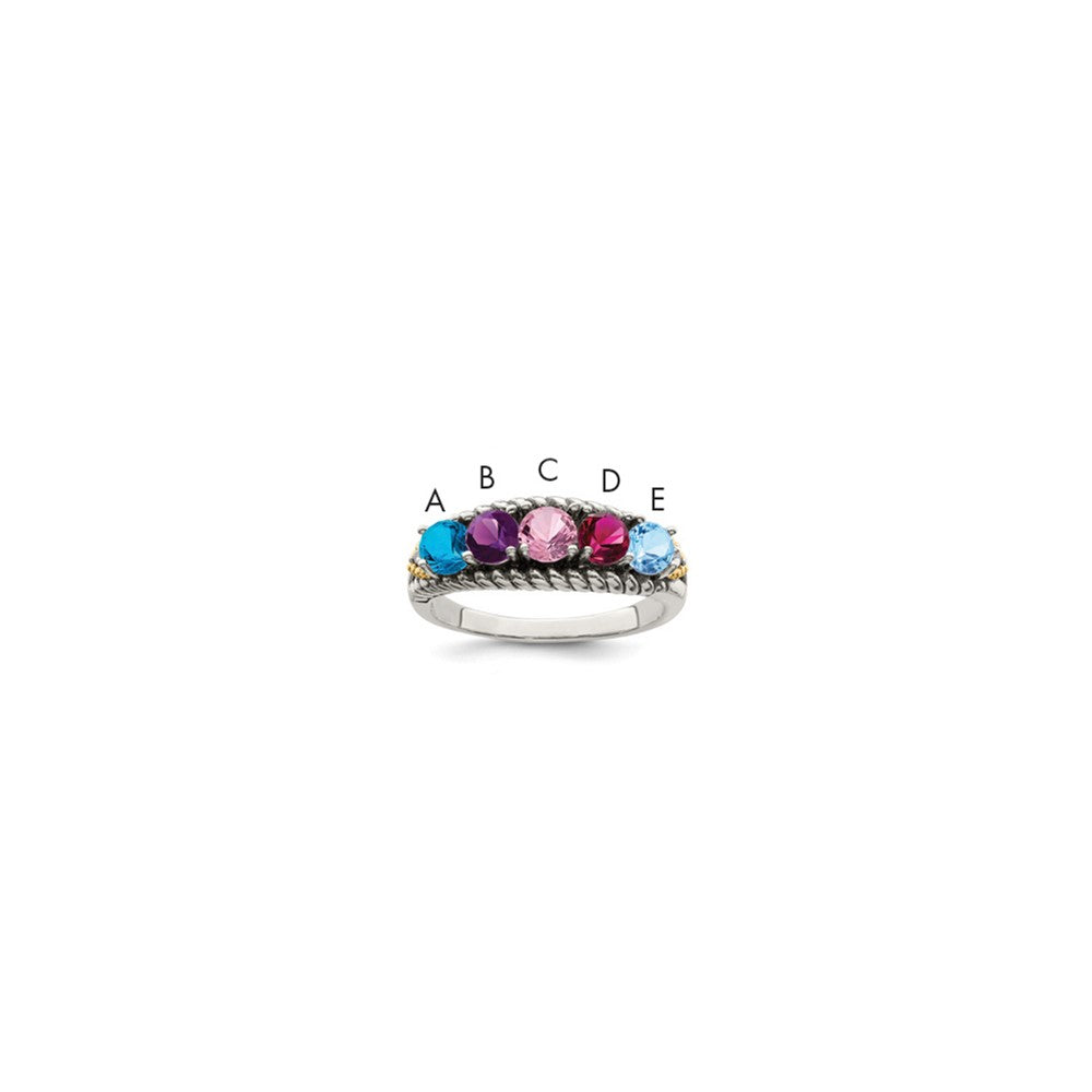 Sterling Silver Antiqued w/14k 5-stone w/Diamond Mother's Ring