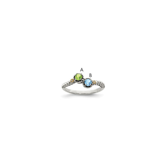 Sterling Silver Antiqued w/14k 2-stone w/Diamond Mother's Ring Semi-Mount