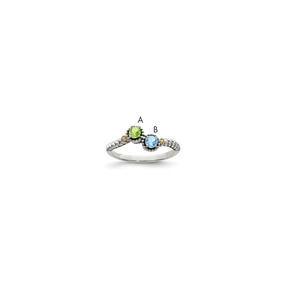 Sterling Silver Antiqued w/14k 2-stone w/Diamond Mother's Ring Semi-Mount