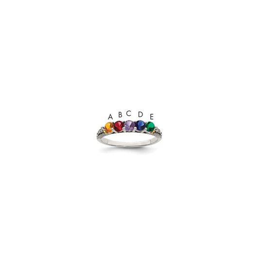Sterling Silver Antiqued w/14k 5-stone w/Diamond Mother's Ring Semi-Mount