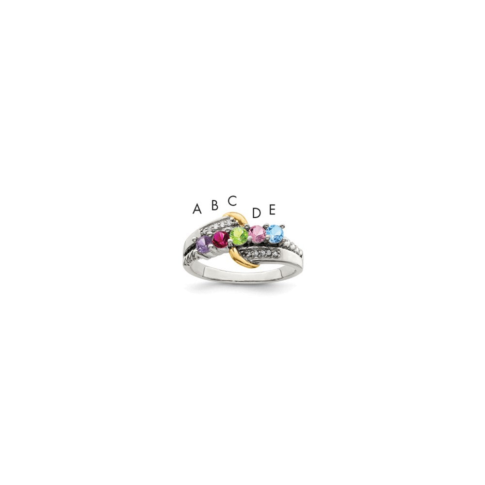 Sterling Silver Antiqued w/14k 5-stone w/Diamond Mother's Ring