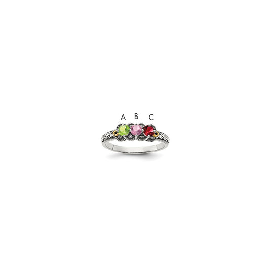 Sterling Silver Antiqued w/14k 3-stone w/Diamond Mother's Ring Semi-Mount