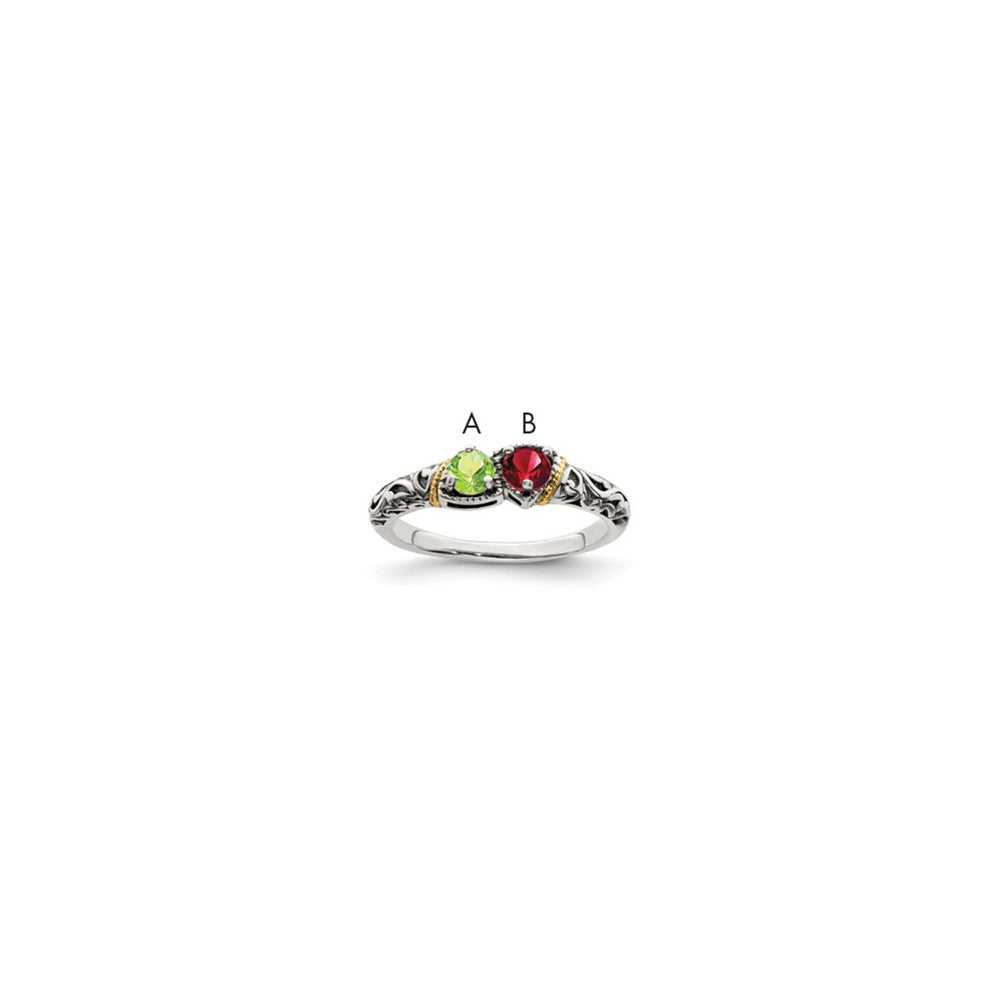 Sterling Silver Antiqued w/14k 2-stone Mother's Ring Mounting
