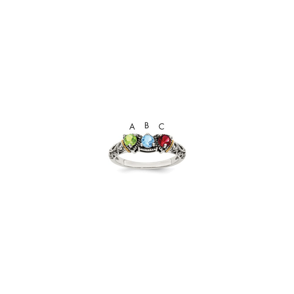 Sterling Silver Antiqued w/14k 3-stone Mother's Ring Mounting