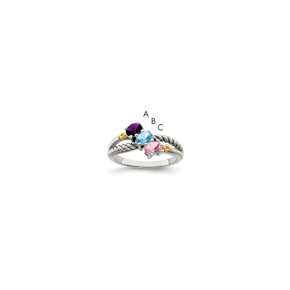 Sterling Silver Antiqued w/14k 3-stone Mother's Ring
