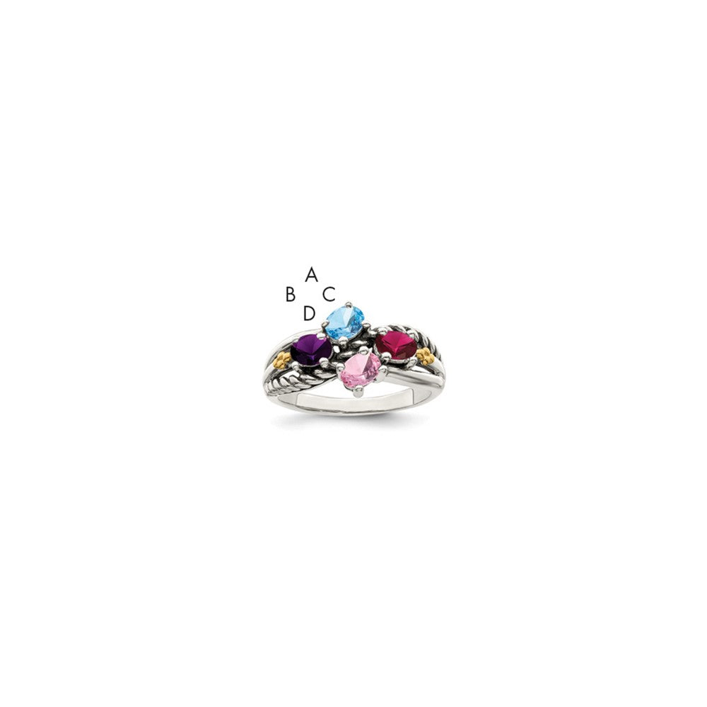 Sterling Silver Antiqued w/14k 4-stone Mother's Ring Mounting