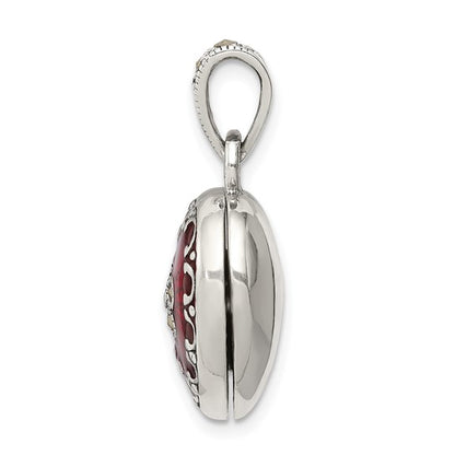 Sterling Silver Antiqued Red Enamel and Marcasite Heart Locket