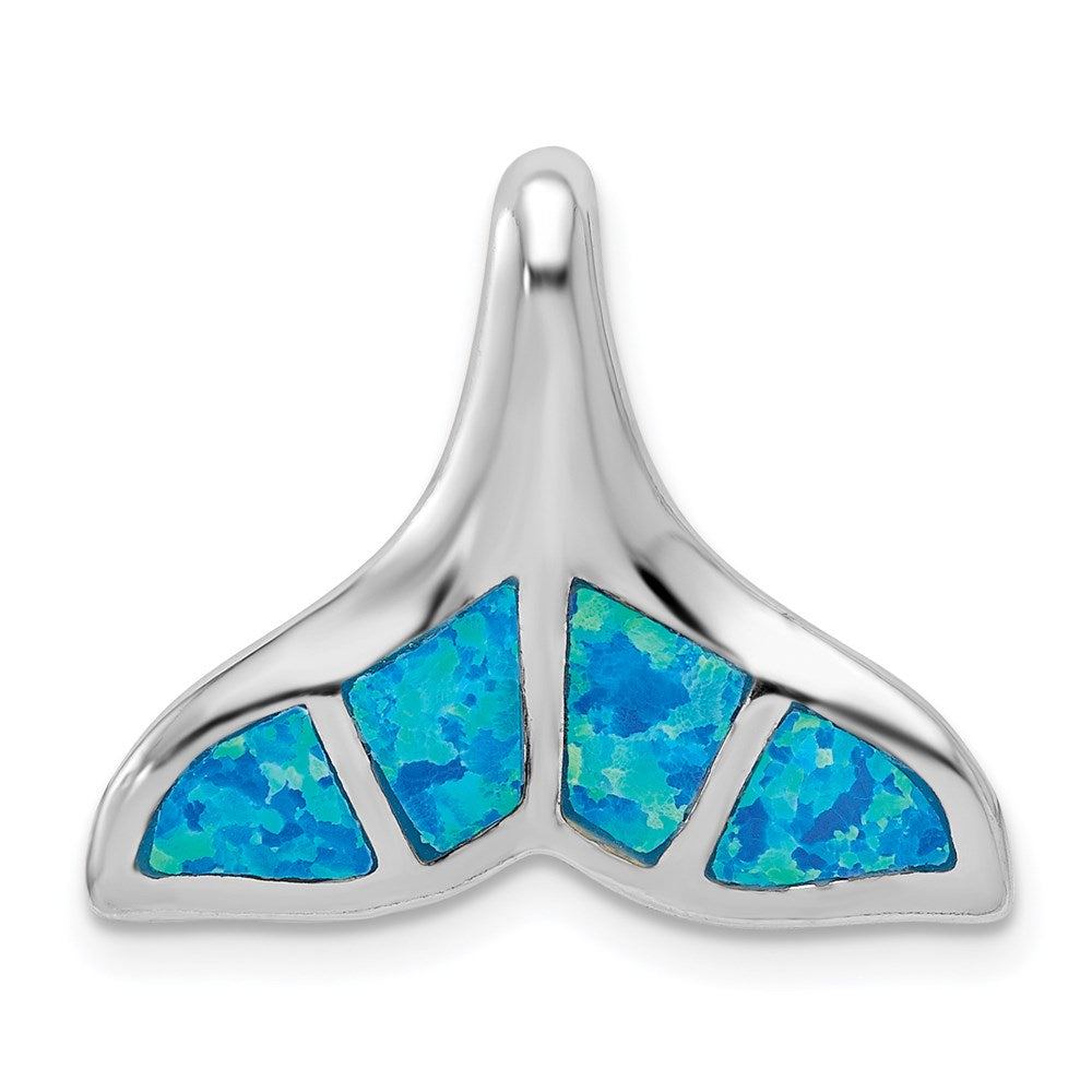 Sterling Silver Rhod-pltd Created Blue Opal Whale Tail Chain Slide