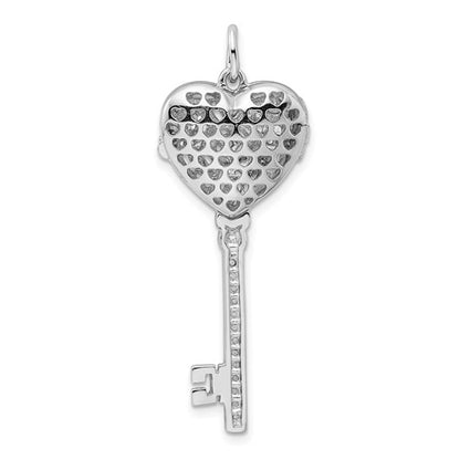 Sterling Silver Rhodium-plated CZ Heart Key Locket